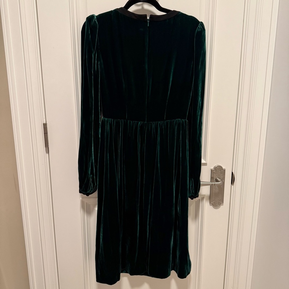 Saloni Camille Racing Green Velvet Dress 4 Jeweled Bows Midi Feminine Holiday - Picture 7 of 8